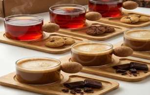 6’lı, Bambu Altlıklı, Mantar Kulplu, Borosilikat Bardak Set