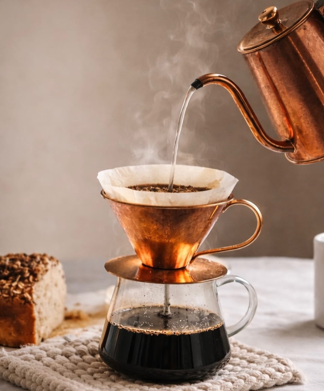 Bakır pour-over kahve demleme