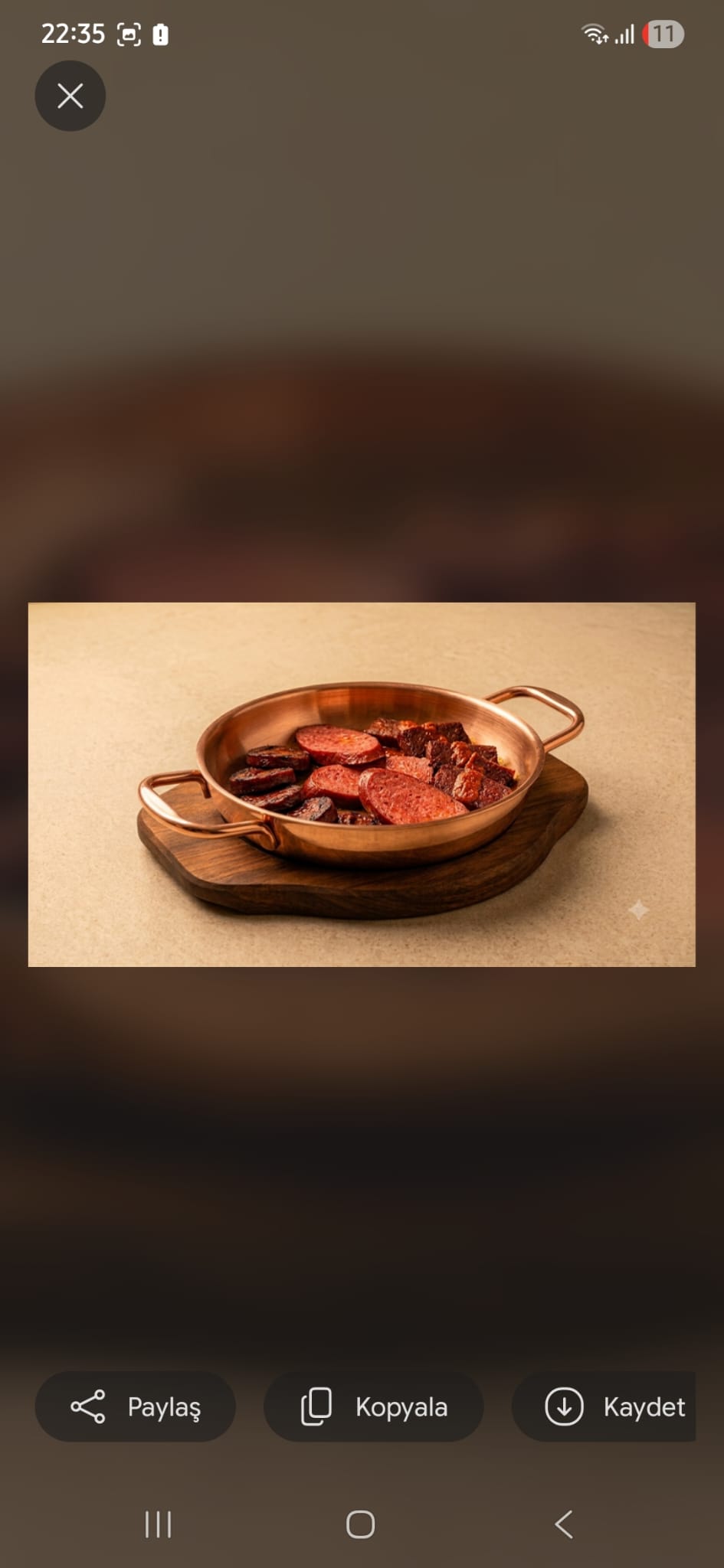 Ahşap Altlıklı Sunum Tavası — Bakır